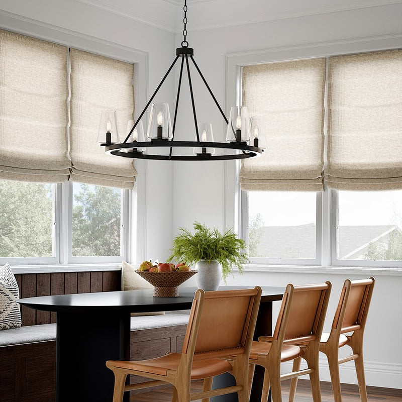 Homeplace Lighting Aaron 6Lt Chandelier, Matte Black/Clear Glass