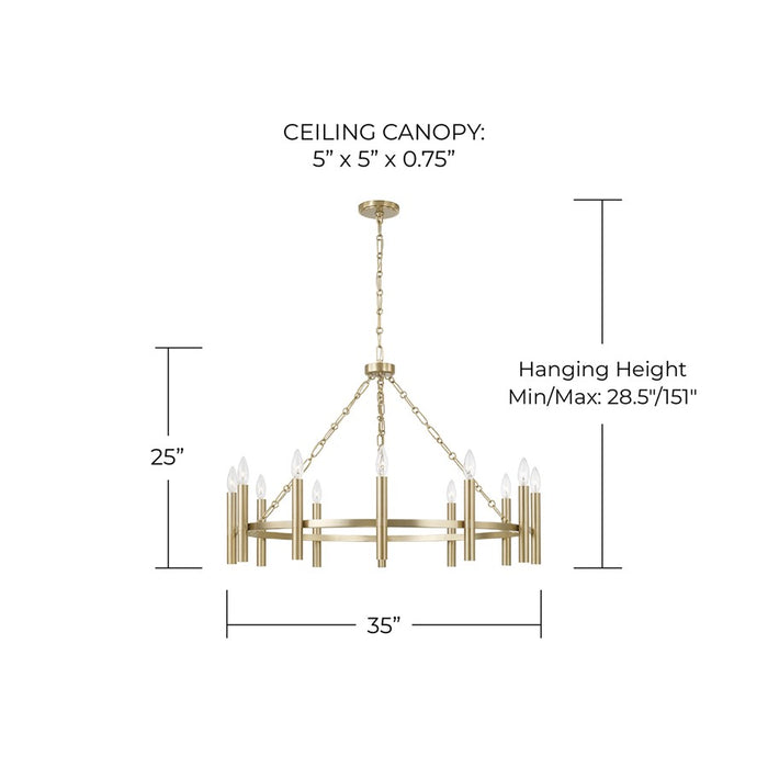 Capital Lighting Winton 12 Light Chandelier, Matte Brass