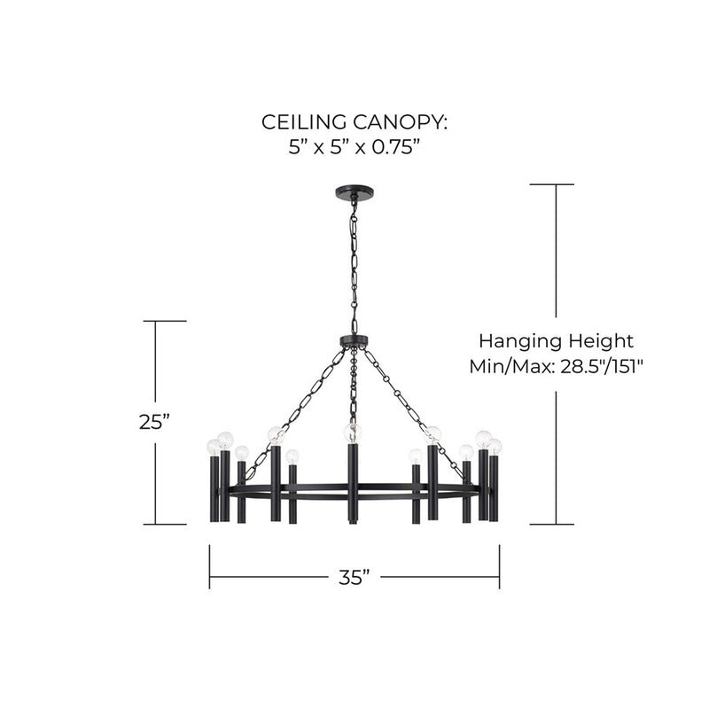 Capital Lighting Winton 12 Light Chandelier, Matte Black