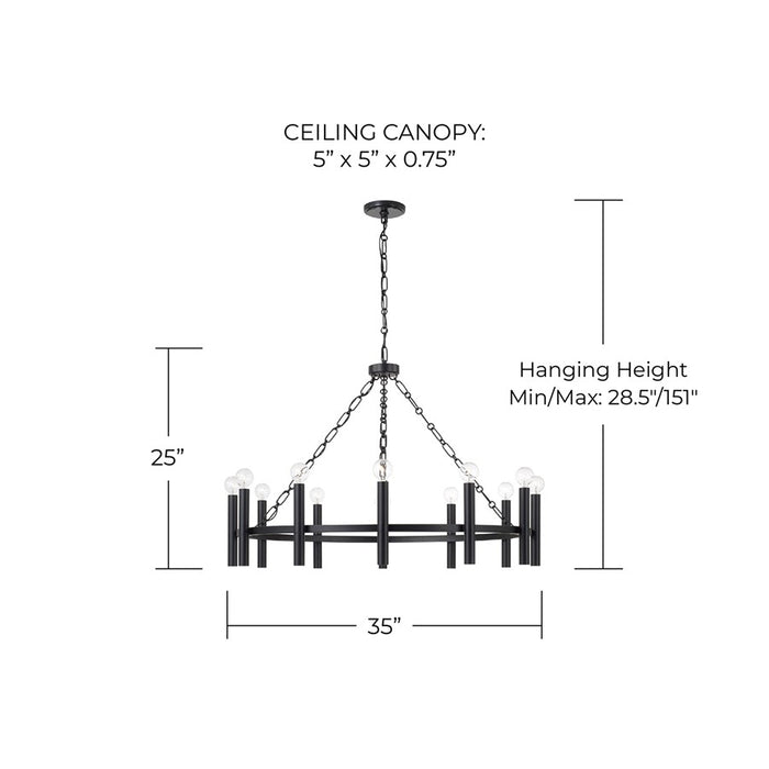 Capital Lighting Winton 12 Light Chandelier, Matte Black