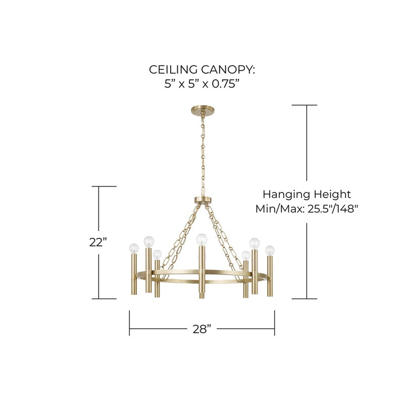 Capital Lighting Winton 8 Light Chandelier, Matte Brass