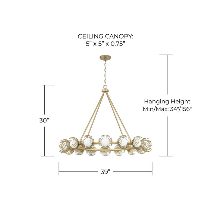 Capital Lighting Flora 16Lt Chandelier, Gold/White Glass Globes