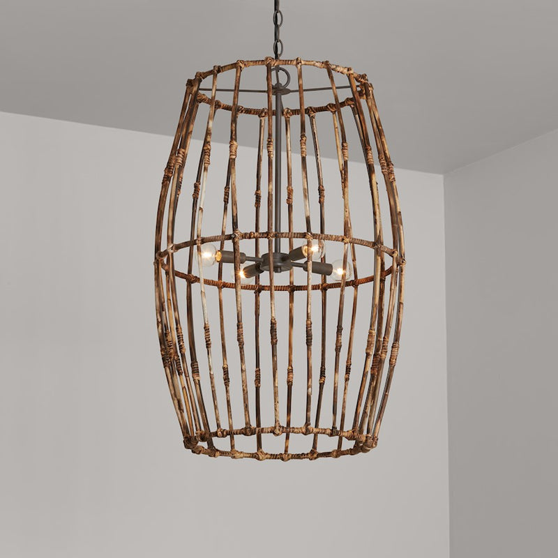 Capital Lighting Sanibel 4 Light Foyer, Blazed Rattan/Nordic Grey