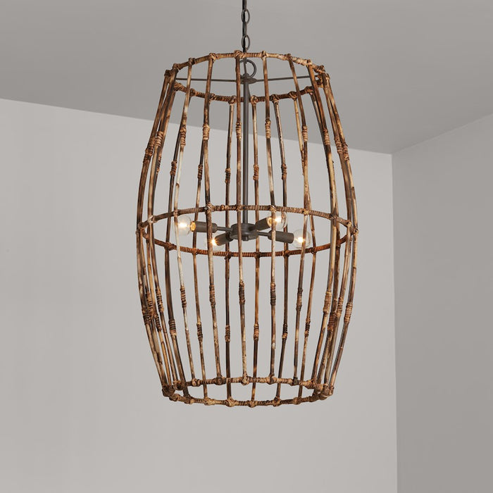 Capital Lighting Sanibel 4 Light Foyer, Blazed Rattan/Nordic Grey