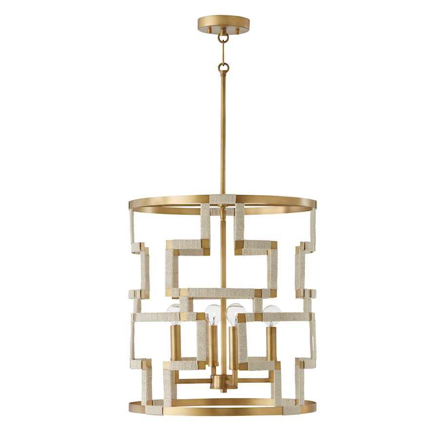 Capital Lighting Hala 4 Light Foyer, Bleached Natural Jute/Brass