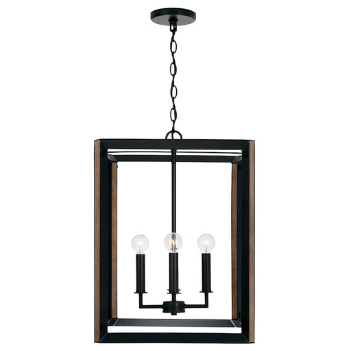 Capital Lighting Rowe 4 Light Foyer, Matte Black/Brown Wood