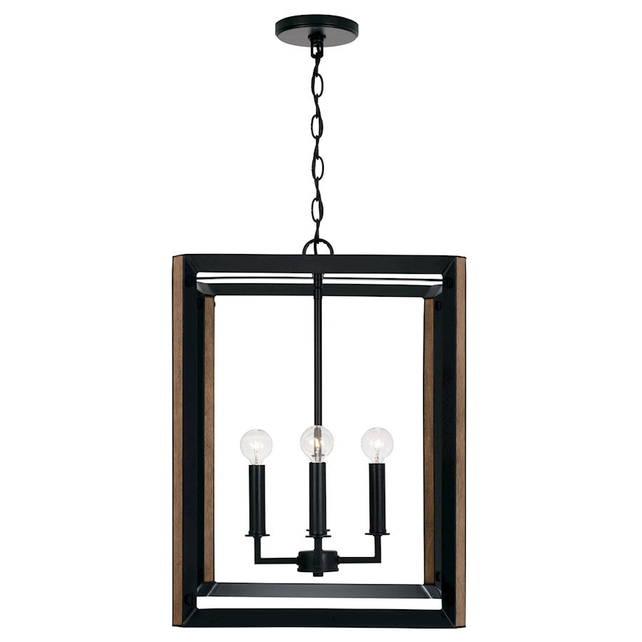 Capital Lighting Rowe 4 Light Foyer, Matte Black/Brown Wood