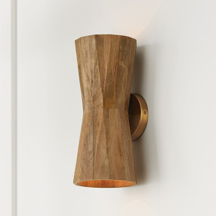 Capital Lighting Nadeau 2 Light Sconce, Light Wood/Patinaed Brass