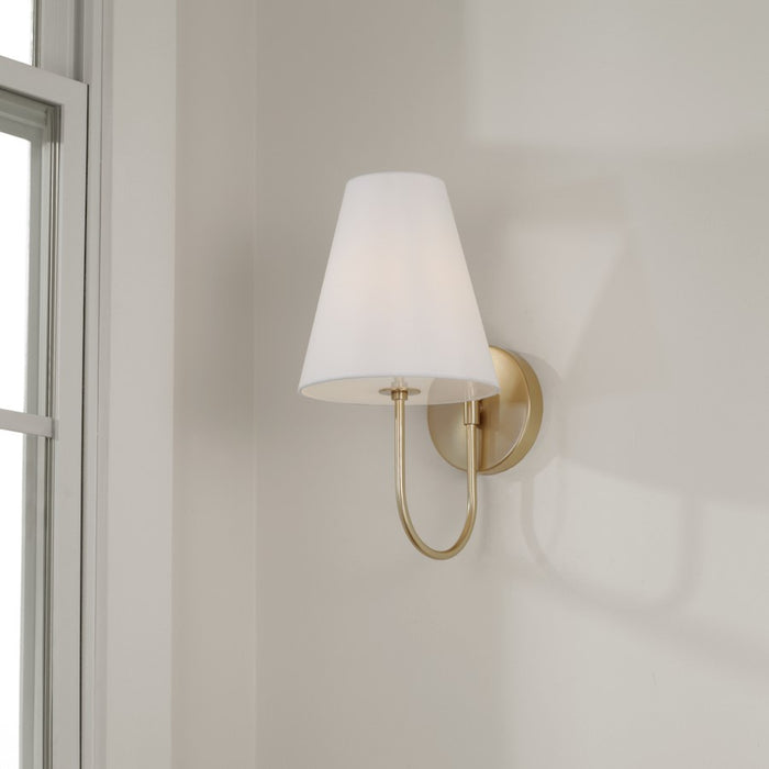 Capital Lighting Julia 1Lt Sconce, Brass/White Fabric Straight Shade