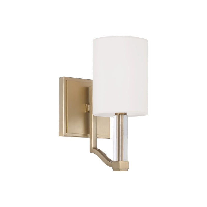 Capital Lighting Ingrid 1 Light Sconce, Brass/White Fabric Shade
