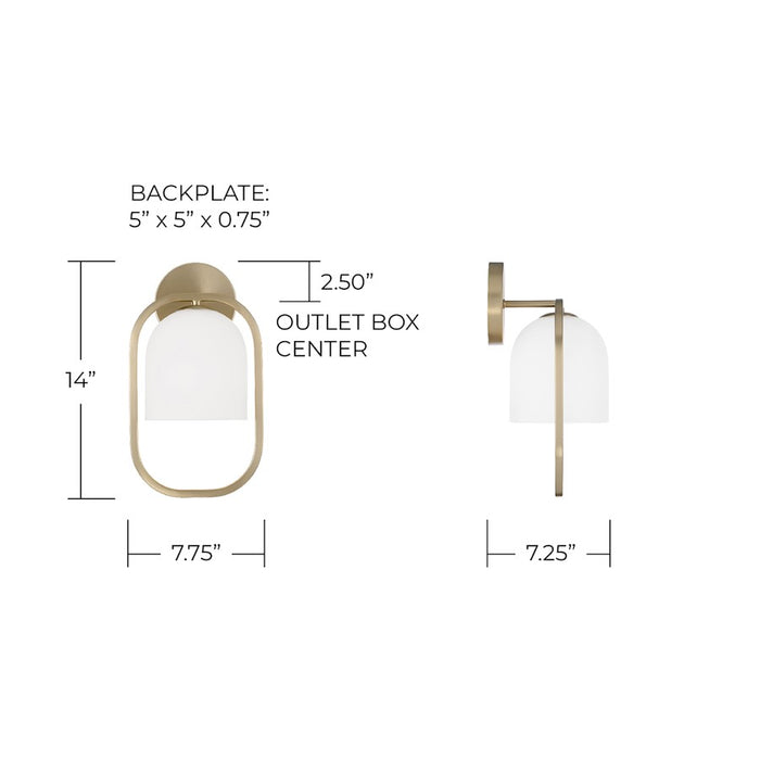 Capital Lighting Zeek 1 Light 8" Sconce, Matte Brass/Soft White