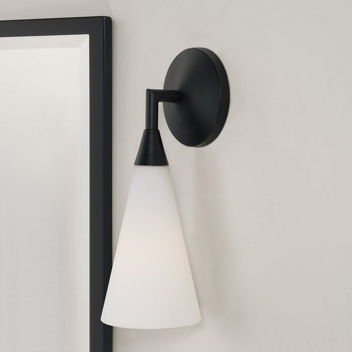 Capital Lighting Gatsby 1 Light Sconce, Matte Black/Soft White Glass