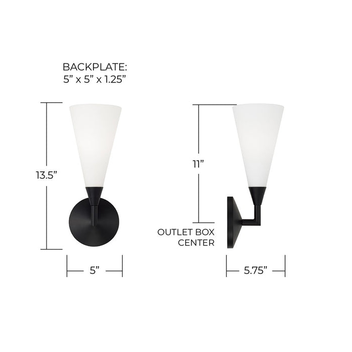 Capital Lighting Gatsby 1 Light Sconce, Matte Black/Soft White Glass