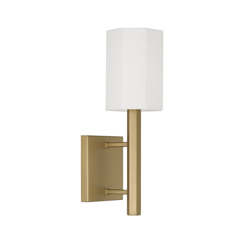 Capital Lighting Adrian 1 Light Sconce, Aged Brass/White Fabric