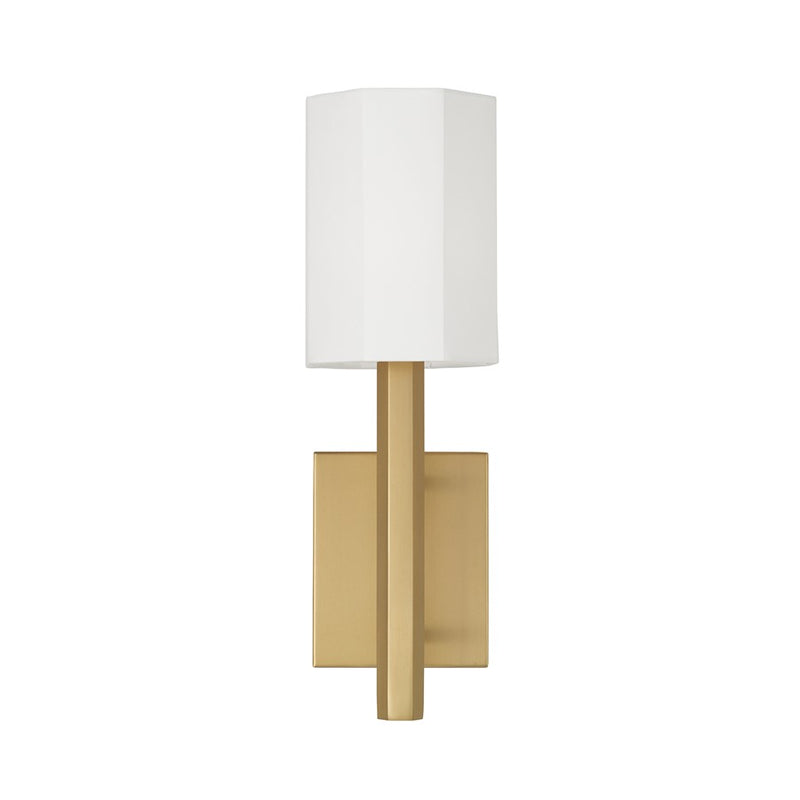 Capital Lighting Adrian 1 Light Sconce, Aged Brass/White Fabric