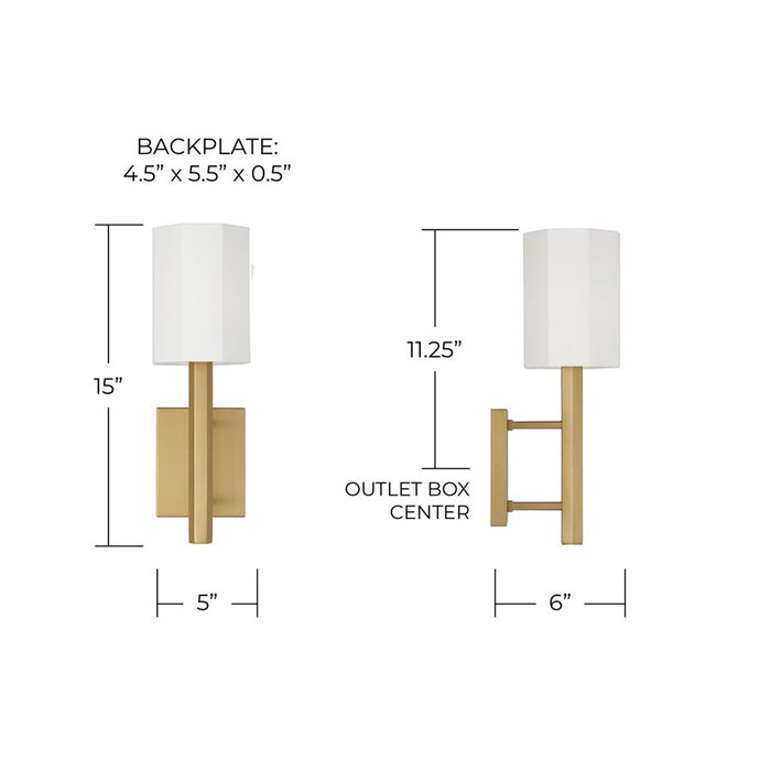 Capital Lighting Adrian 1 Light Sconce, Aged Brass/White Fabric