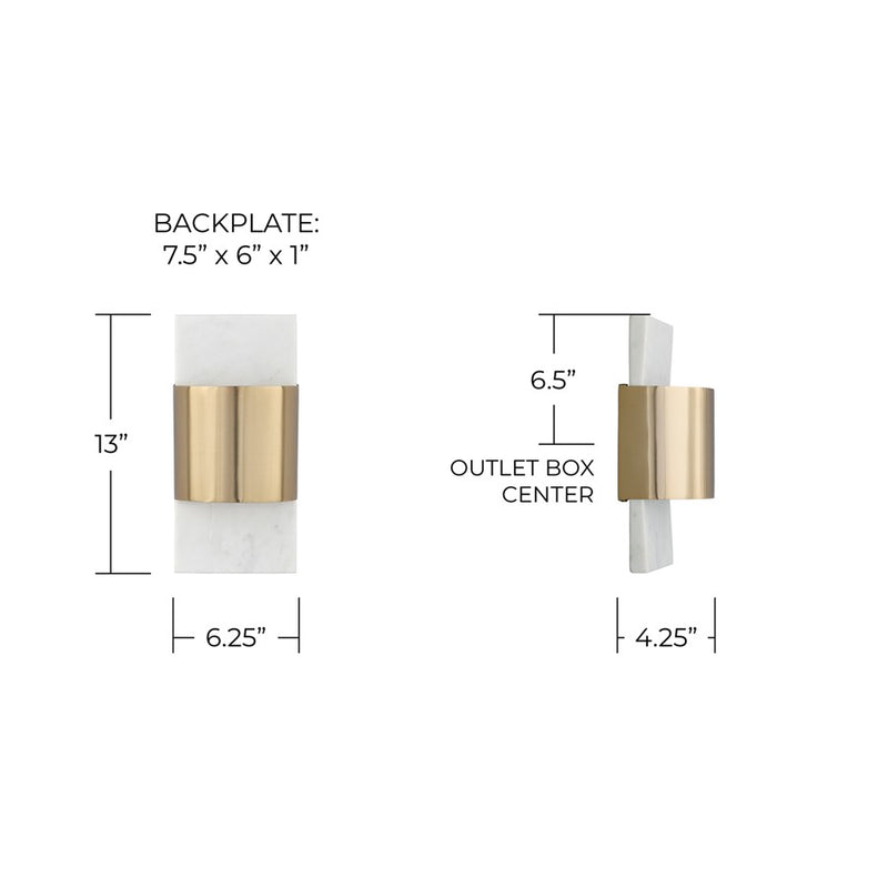 Capital Lighting Sidney 1Lt Sconce, White Marble and Matte Brass