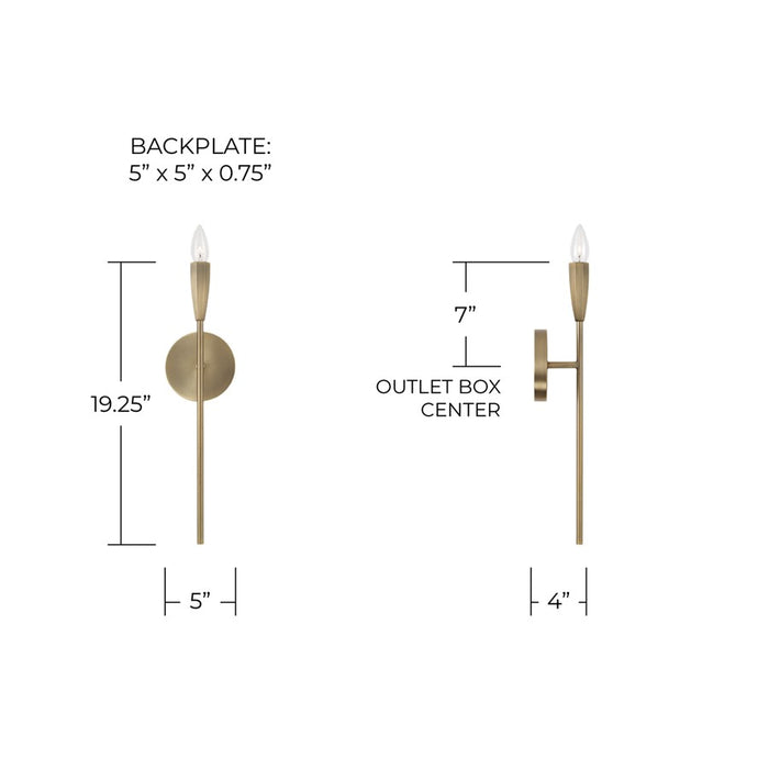 Capital Lighting Palmer 1 Light Sconce, Antiqued Brass
