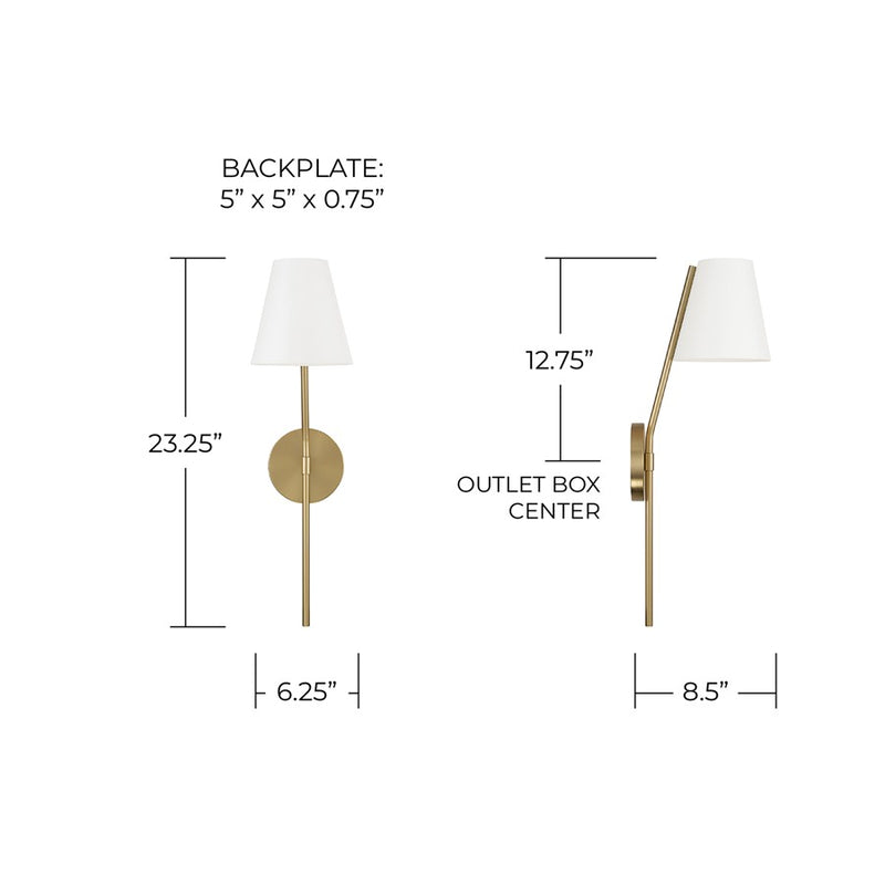 Capital Lighting Cami 1Lt Sconce, Aged Brass and White/White Metal