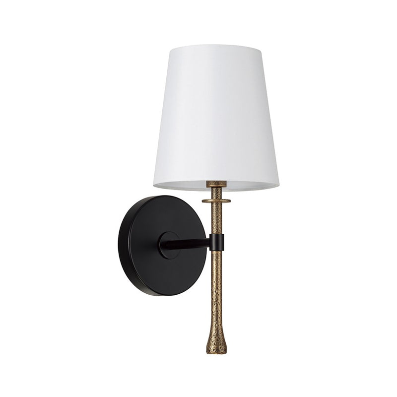 Capital Lighting Hollis 1Lt Sconce, Black/Gold/White Fabric