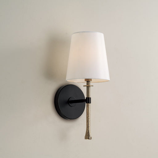 Capital Lighting Hollis 1Lt Sconce, Black/Gold/White Fabric