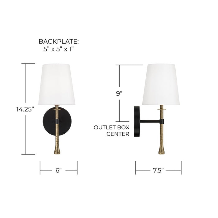 Capital Lighting Hollis 1Lt Sconce, Black/Gold/White Fabric
