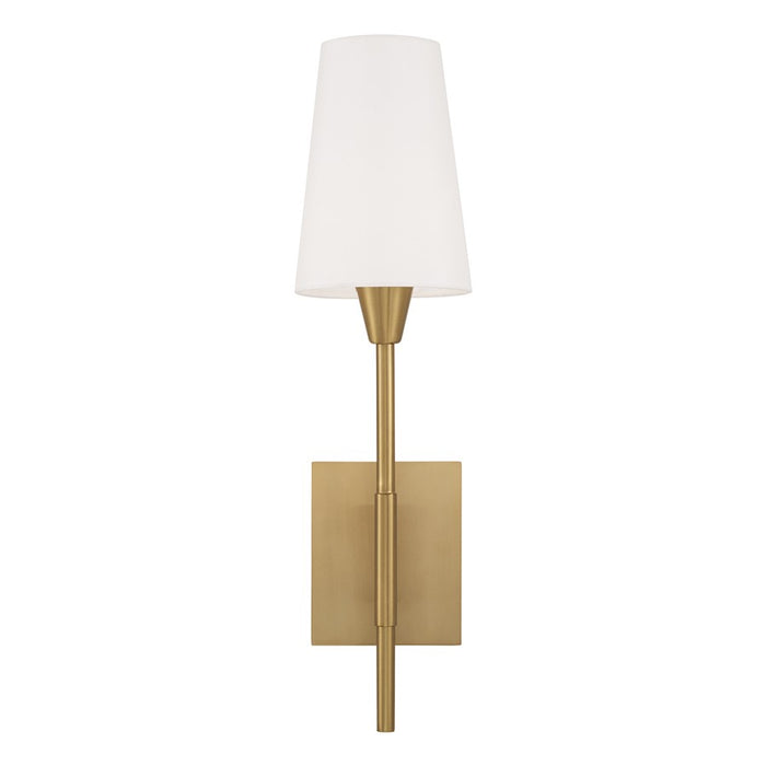 Capital Lighting Leland 1 Light Sconce, Aged Brass/White Fabric