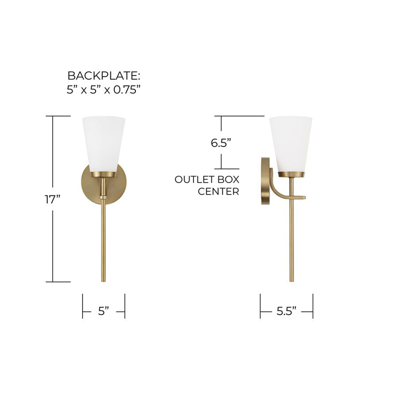 Homeplace Lighting Drake 1Lt Sconce, Aged Brass/Soft White Glass