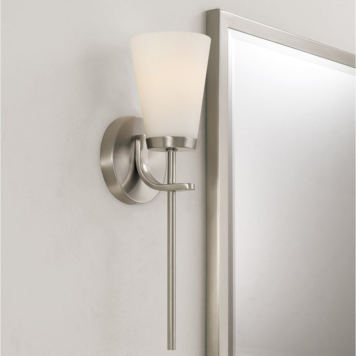 Homeplace Lighting Drake 1Lt Sconce, Nickel/Soft White Glass