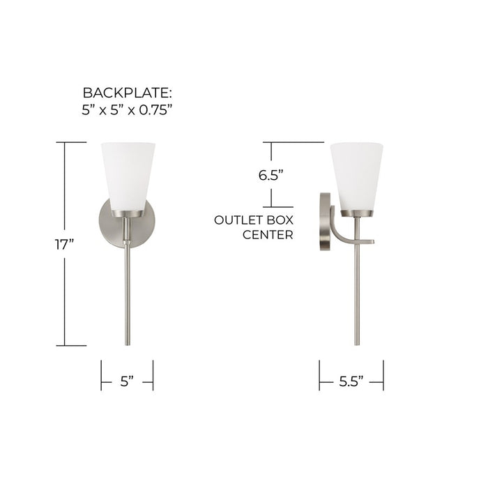 Homeplace Lighting Drake 1Lt Sconce, Nickel/Soft White Glass