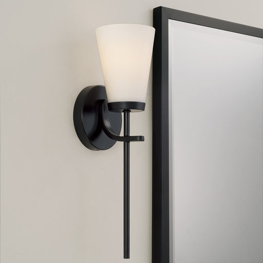 Homeplace Lighting Drake 1Lt Sconce, Matte Black/Soft White Glass