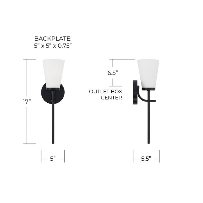 Homeplace Lighting Drake 1Lt Sconce, Matte Black/Soft White Glass