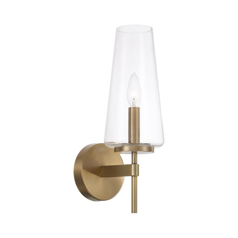 Homeplace Lighting Aaron 1 Light Sconce, Aged Brass/Clear Glass