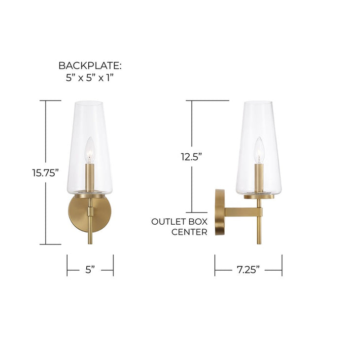 Homeplace Lighting Aaron 1 Light Sconce, Aged Brass/Clear Glass