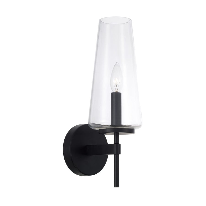 Homeplace Lighting Aaron 1 Light Sconce, Matte Black/Clear Glass
