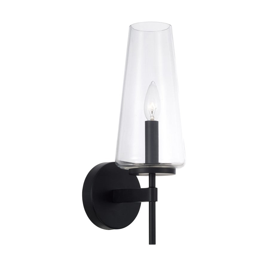 Homeplace Lighting Aaron 1 Light Sconce, Matte Black/Clear Glass - 661911MB-663