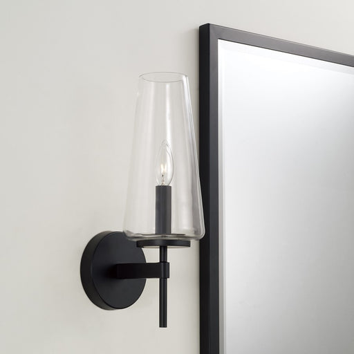 Homeplace Lighting Aaron 1 Light Sconce, Matte Black/Clear Glass