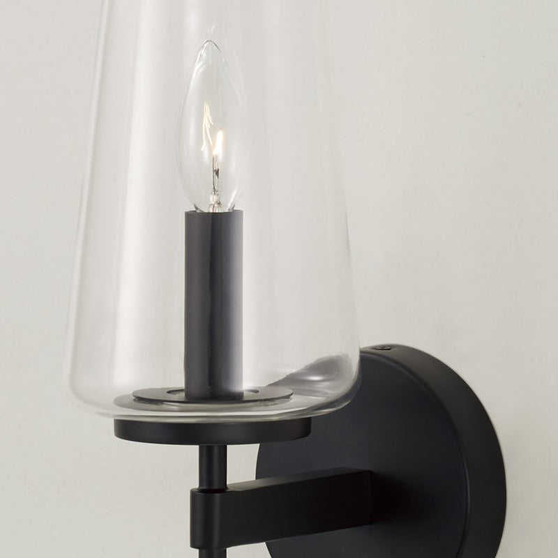 Homeplace Lighting Aaron 1 Light Sconce, Matte Black/Clear Glass