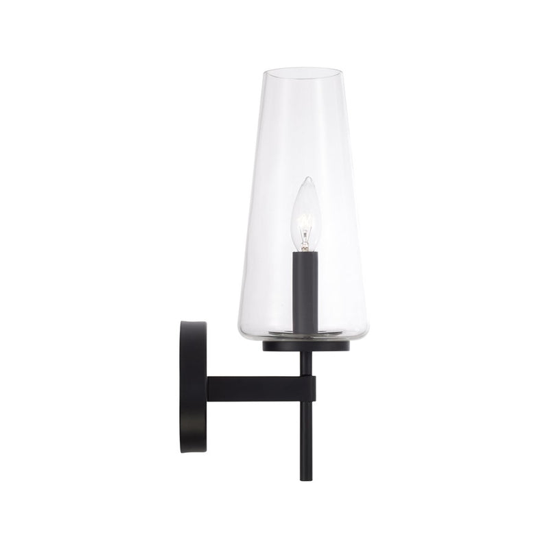 Homeplace Lighting Aaron 1 Light Sconce, Matte Black/Clear Glass