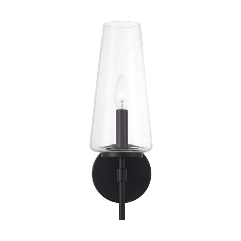 Homeplace Lighting Aaron 1 Light Sconce, Matte Black/Clear Glass