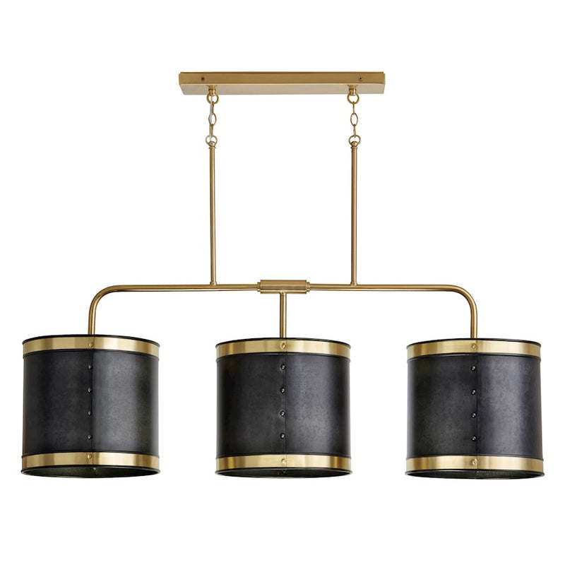 Capital Lighting Barrow 3 Light Island, Galvanized Black/True Brass