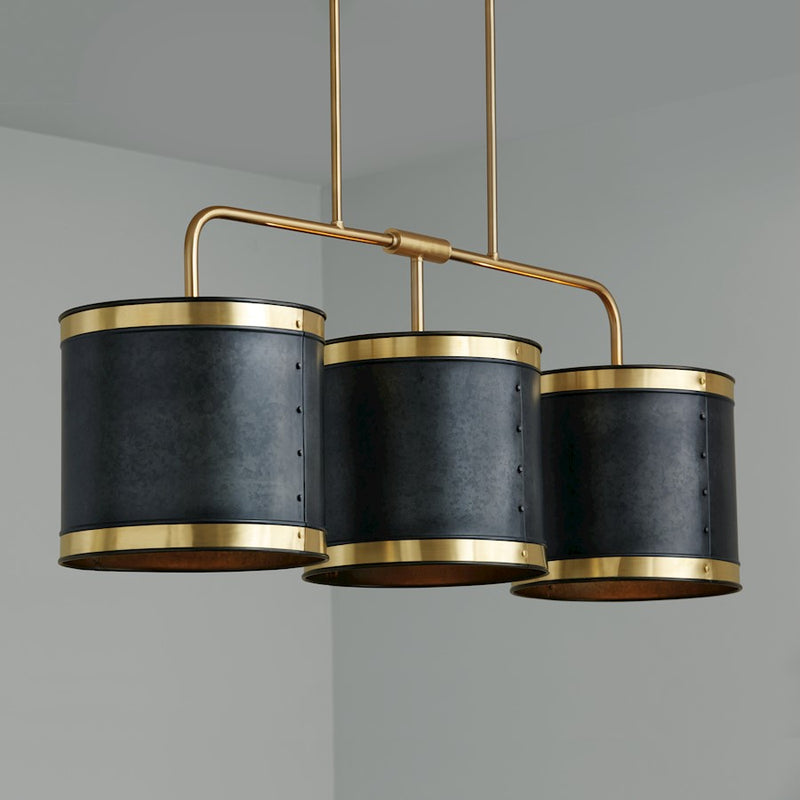 Capital Lighting Barrow 3 Light Island, Galvanized Black/True Brass