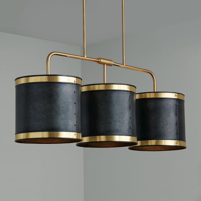 Capital Lighting Barrow 3 Light Island, Galvanized Black/True Brass