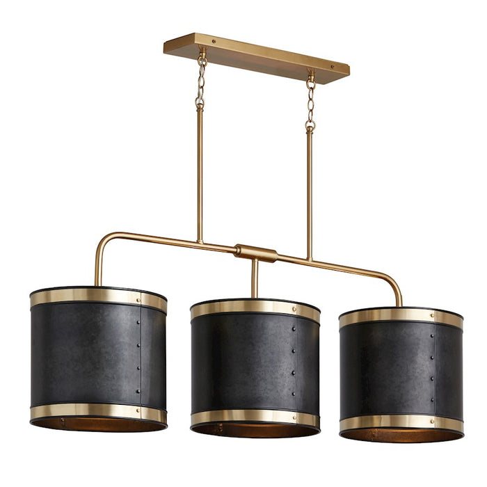 Capital Lighting Barrow 3 Light Island, Galvanized Black/True Brass