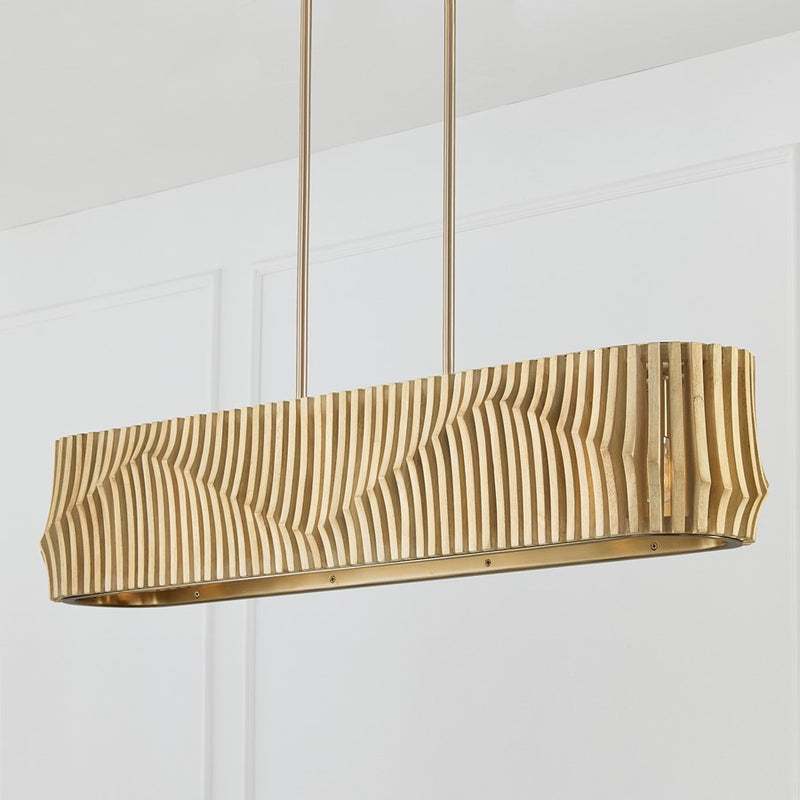Capital Lighting Archer 6Lt Linear Chandelier, Blonde Wood/Brass