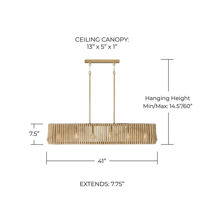 Capital Lighting Archer 6Lt Linear Chandelier, Blonde Wood/Brass