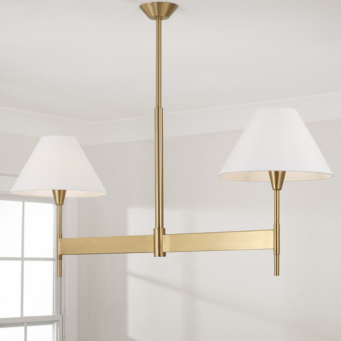 Capital Lighting Leland 2Lt Linear Chandelier, Brass/White Fabric
