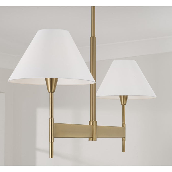 Capital Lighting Leland 2Lt Linear Chandelier, Brass/White Fabric