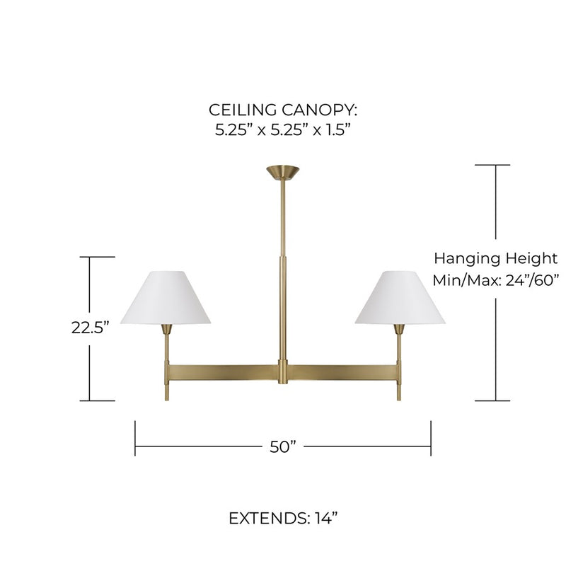 Capital Lighting Leland 2Lt Linear Chandelier, Brass/White Fabric