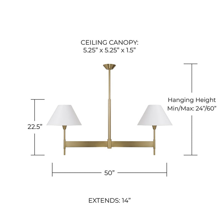 Capital Lighting Leland 2Lt Linear Chandelier, Brass/White Fabric